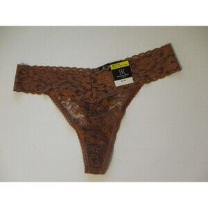 INC International Concepts Lace Thong Panty Underwear Womens Sz M Carob Brown